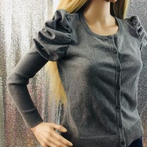 H&M Grey Puffy Shoulder cardigan sweater size M